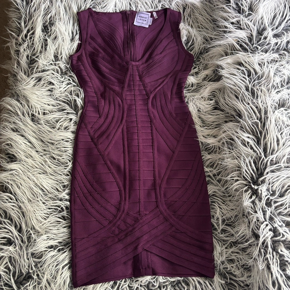 Herve Leger Purple Knit Bandage Zip Up Mini Dress XS NWOT